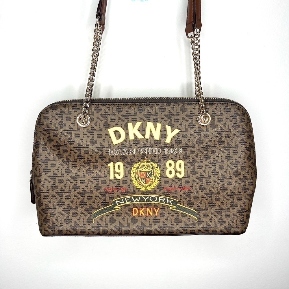 DKNY Madison Satchel Brown Logo Monogram Shoulder Bag Purse - Picture 5 of 17
